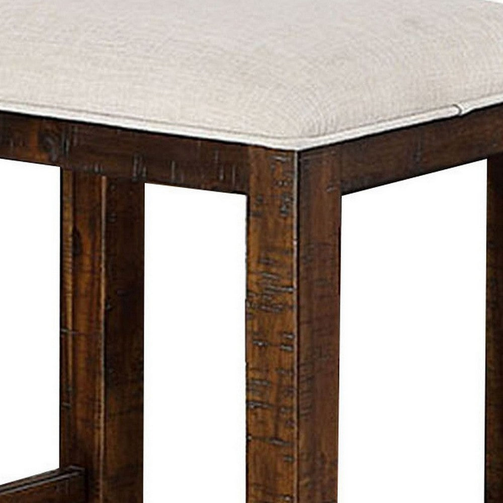 Shaw 25 Inch Counter Height Stool, Set of 2, Beige Seat, Rustic Brown Base - BM300653