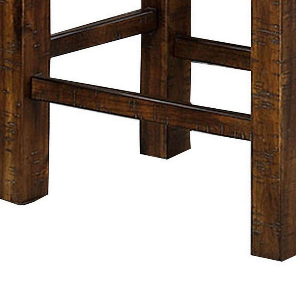 Shaw 25 Inch Counter Height Stool, Set of 2, Beige Seat, Rustic Brown Base - BM300653