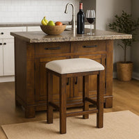 Shaw 25 Inch Counter Height Stool, Set of 2, Beige Seat, Rustic Brown Base - BM300653