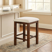 Shaw 25 Inch Counter Height Stool, Set of 2, Beige Seat, Rustic Brown Base - BM300653