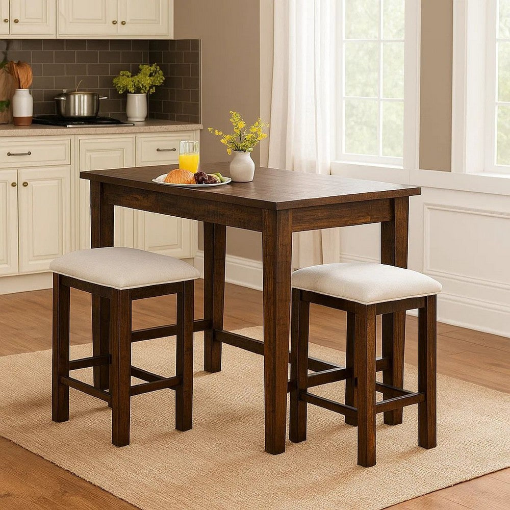 Shaw 25 Inch Counter Height Stool, Set of 2, Beige Seat, Rustic Brown Base - BM300653