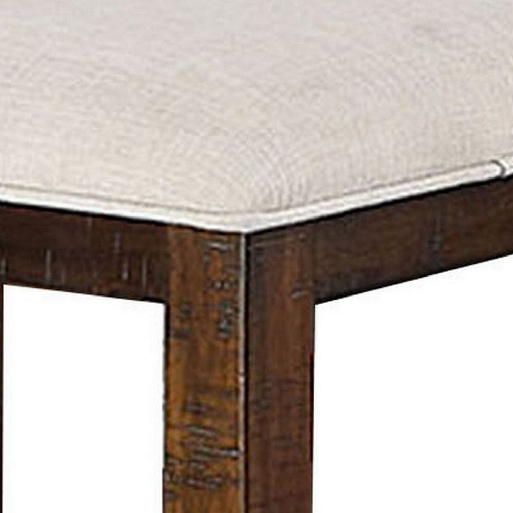 Shaw 47 Inch Counter Height Bench, Beige Padded Seat, Rustic Brown Base - BM300654