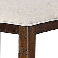 Shaw 47 Inch Counter Height Bench, Beige Padded Seat, Rustic Brown Base - BM300654