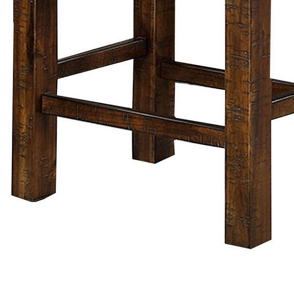 Shaw 47 Inch Counter Height Bench, Beige Padded Seat, Rustic Brown Base - BM300654