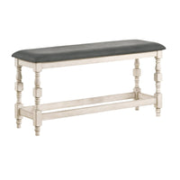 Swan 51 Inch Counter Height Bench, Gray Padded Seat, Ivory Turned Legs - BM300662