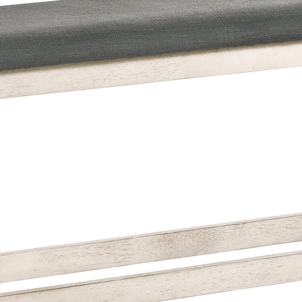 Swan 51 Inch Counter Height Bench, Gray Padded Seat, Ivory Turned Legs - BM300662