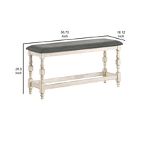 Swan 51 Inch Counter Height Bench, Gray Padded Seat, Ivory Turned Legs - BM300662