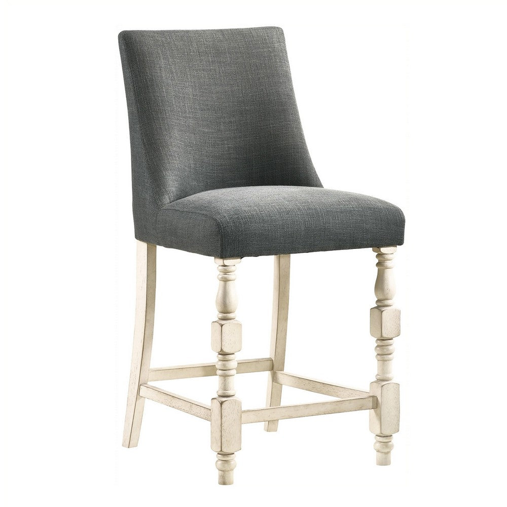 Swan 26 Inch Counter Height Chair, Set of 2, Gray Seat, Ivory Turned Legs - BM300663