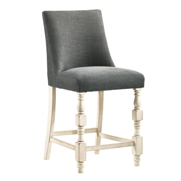 Swan 26 Inch Counter Height Chair, Set of 2, Gray Seat, Ivory Turned Legs - BM300663