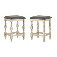 Swan 26 Inch Counter Height Stool, Set of 2, Gray Padded Seat, Turned Legs - BM300665
