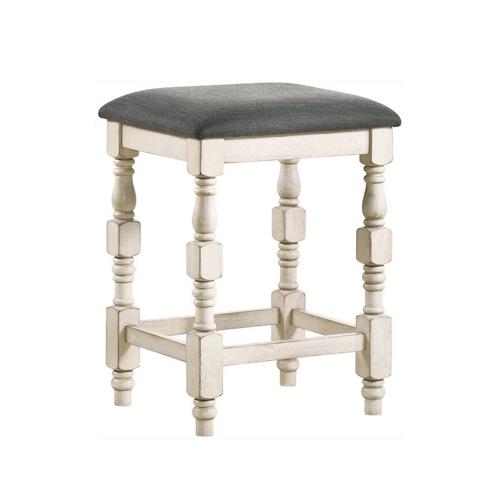 Swan 26 Inch Counter Height Stool, Set of 2, Gray Padded Seat, Turned Legs - BM300665