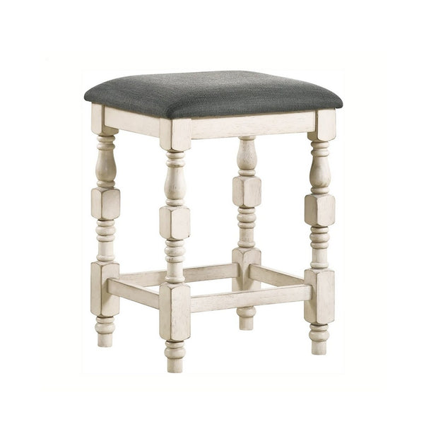 Swan 26 Inch Counter Height Stool, Set of 2, Gray Padded Seat, Turned Legs - BM300665