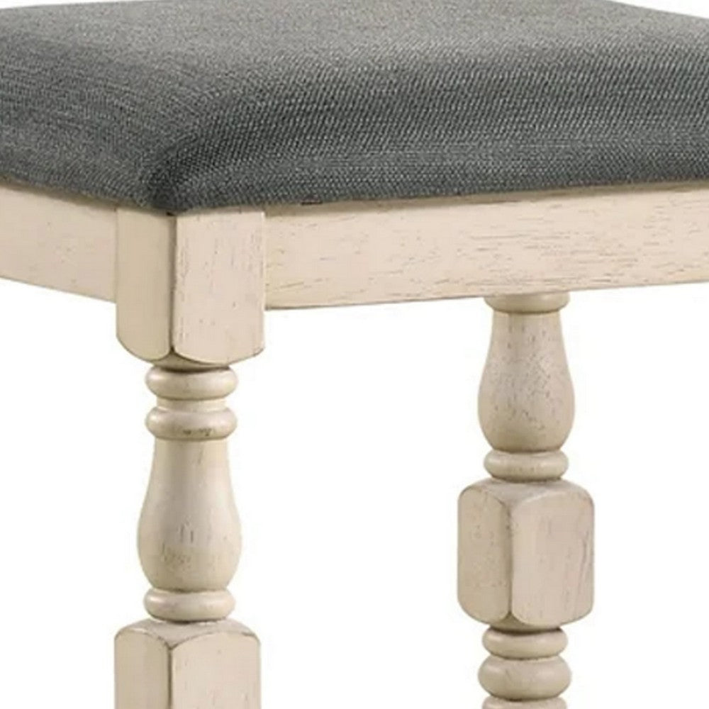 Swan 26 Inch Counter Height Stool, Set of 2, Gray Padded Seat, Turned Legs - BM300665