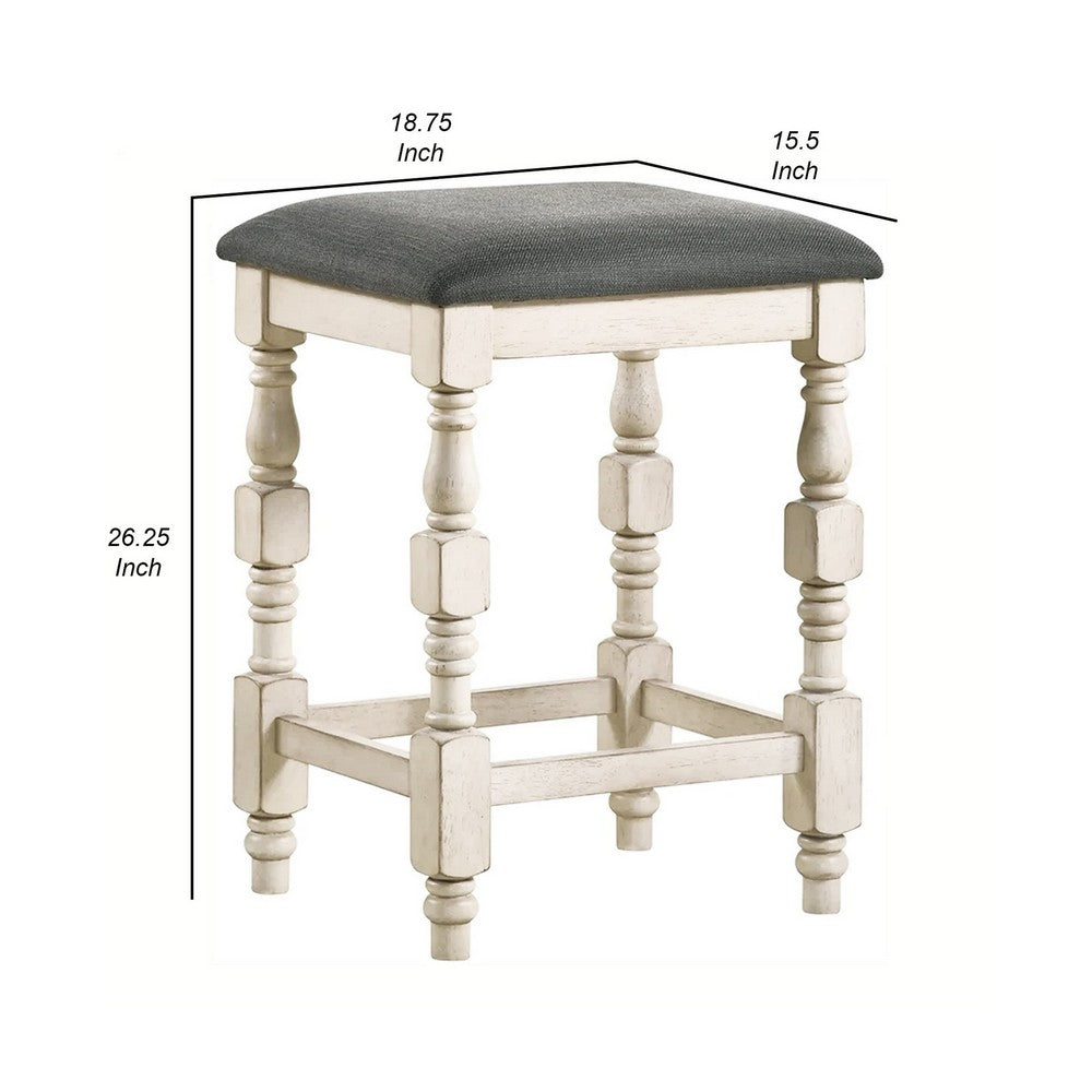 Swan 26 Inch Counter Height Stool, Set of 2, Gray Padded Seat, Turned Legs - BM300665