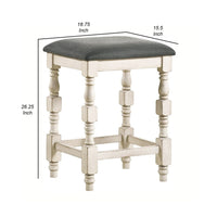 Swan 26 Inch Counter Height Stool, Set of 2, Gray Padded Seat, Turned Legs - BM300665