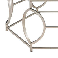 Slade 40 Inch Coffee Table, Hexagonal Glass Top, Geometric Base, Chrome - BM300667