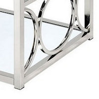 Paire 47 Inch Coffee Table, Glass Top, Mirrored Bottom Shelf, Metal Accents - BM300669