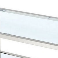 Paire 47 Inch Coffee Table, Glass Top, Mirrored Bottom Shelf, Metal Accents - BM300669