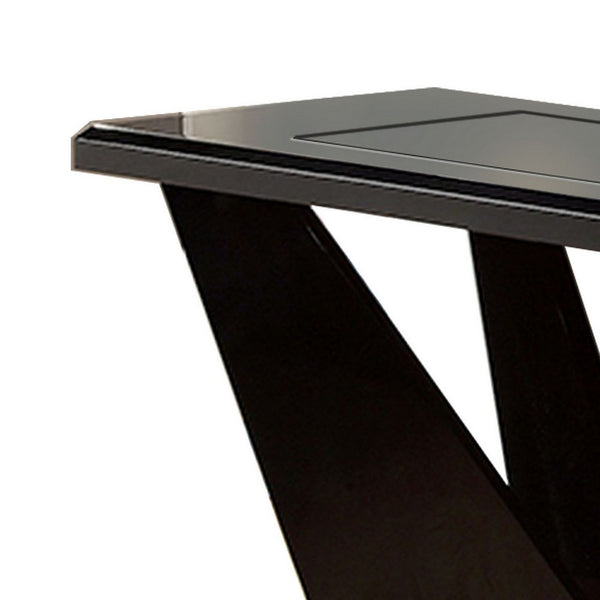 Pera 47 Inch Sofa Console Table, Glass Insert Surface, Geometric, Black - BM300674