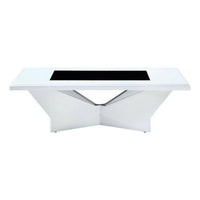 Pera 47 Inch Modern Coffee Table, Black Glass Insert, Geometric, White - BM300675