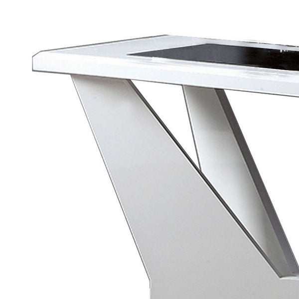 Pera 47 Inch Sofa Console Table, Glass Insert Surface, Geometric, White - BM300677