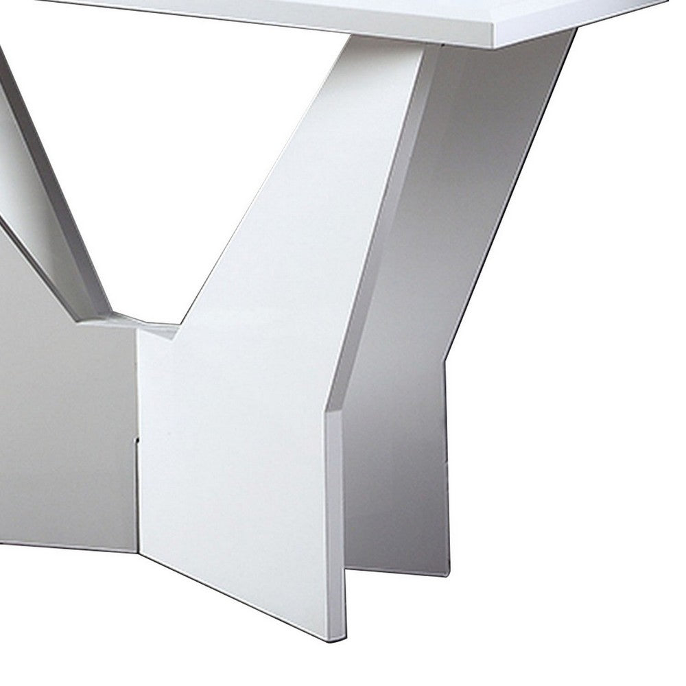 Pera 47 Inch Sofa Console Table, Glass Insert Surface, Geometric, White - BM300677