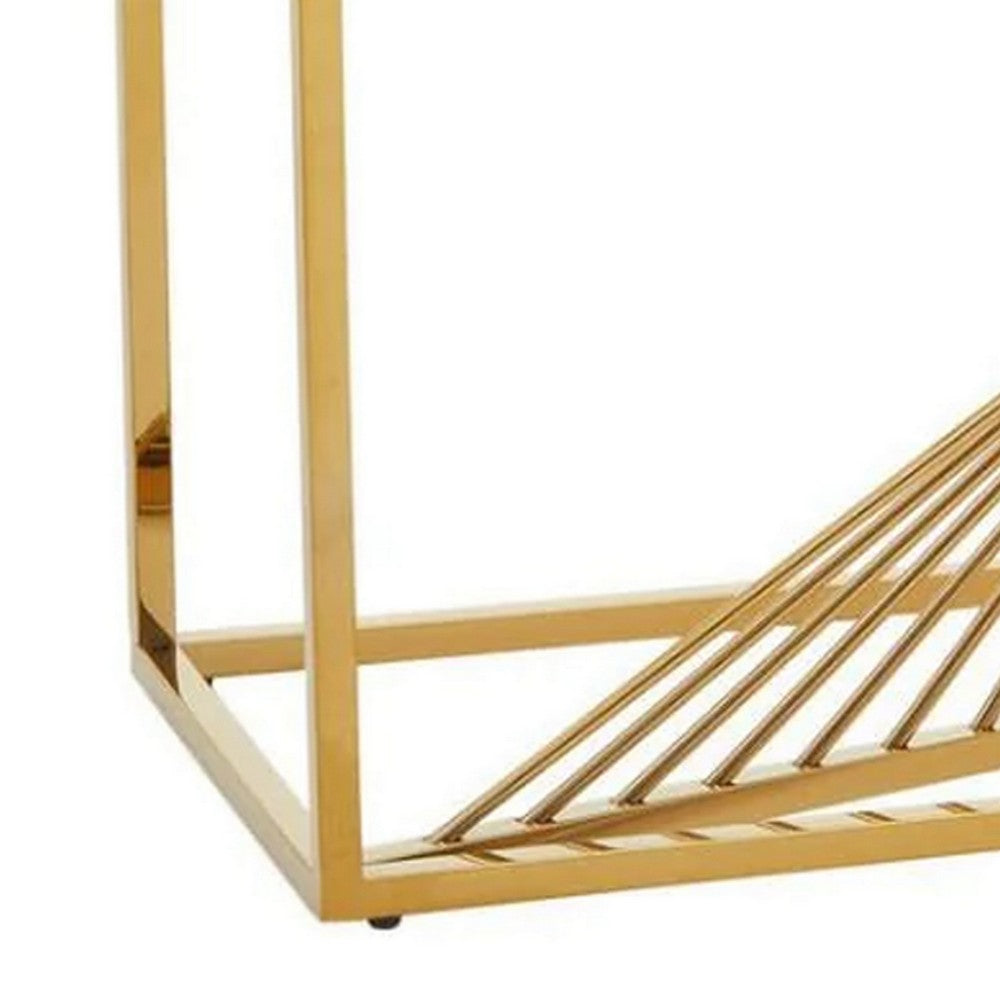 Glen 47 Inch Sofa Console Table, Tempered Glass Top, Twisted Slatted Design - BM300679