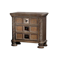 Isac 30 Inch Nightstand, 3 Gliding Drawers, Carved Faux Wood, Rustic Brown - BM300685