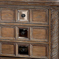 Isac 30 Inch Nightstand, 3 Gliding Drawers, Carved Faux Wood, Rustic Brown - BM300685