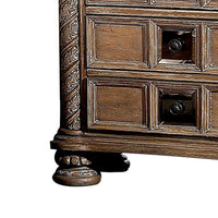 Isac 30 Inch Nightstand, 3 Gliding Drawers, Carved Faux Wood, Rustic Brown - BM300685
