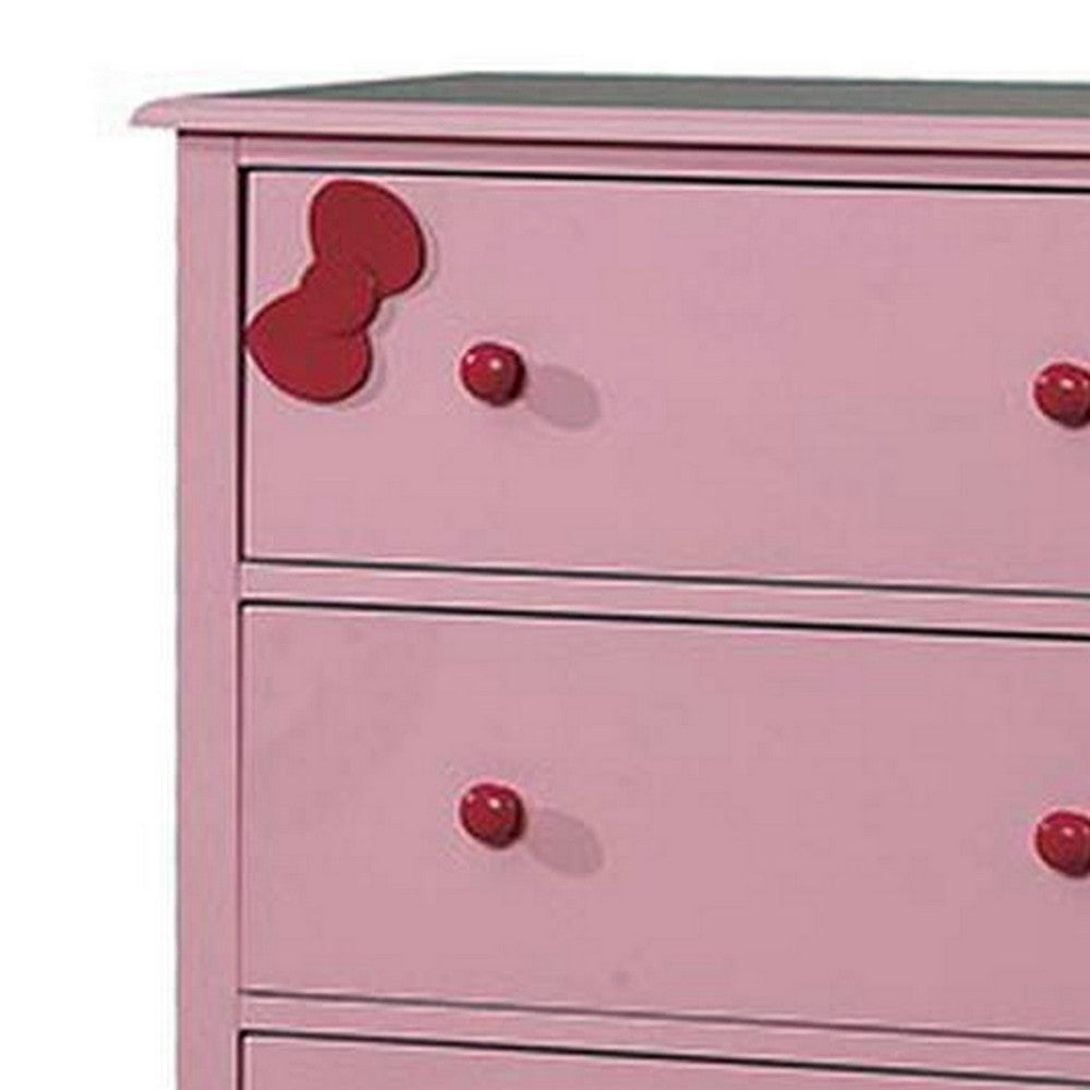 Zina 42 Inch Tall Dresser Chest, 5 Drawers, Striking Bow Accent, Warm Pink  - BM300689