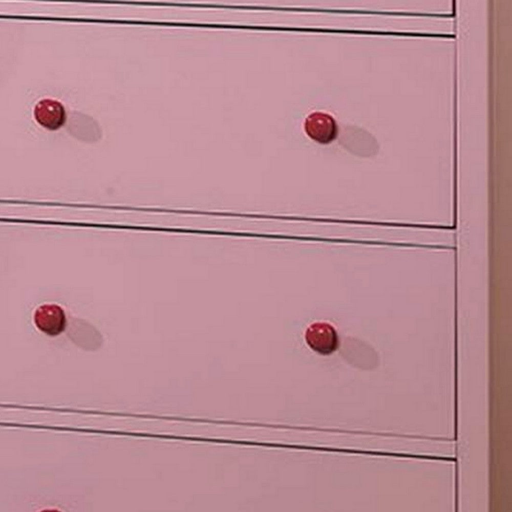 Zina 42 Inch Tall Dresser Chest, 5 Drawers, Striking Bow Accent, Warm Pink - BM300689