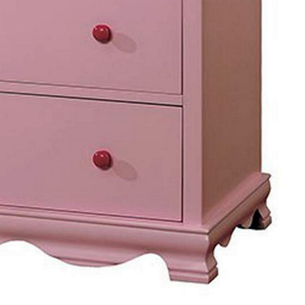 Zina 42 Inch Tall Dresser Chest, 5 Drawers, Striking Bow Accent, Warm Pink - BM300689