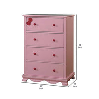 Zina 42 Inch Tall Dresser Chest, 5 Drawers, Striking Bow Accent, Warm Pink - BM300689