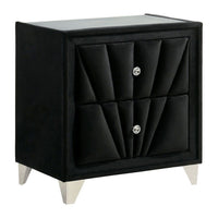 Ino 28 Inch Modern Nightstand, Velvet Upholstery, Art Deco Style, Black - BM300693