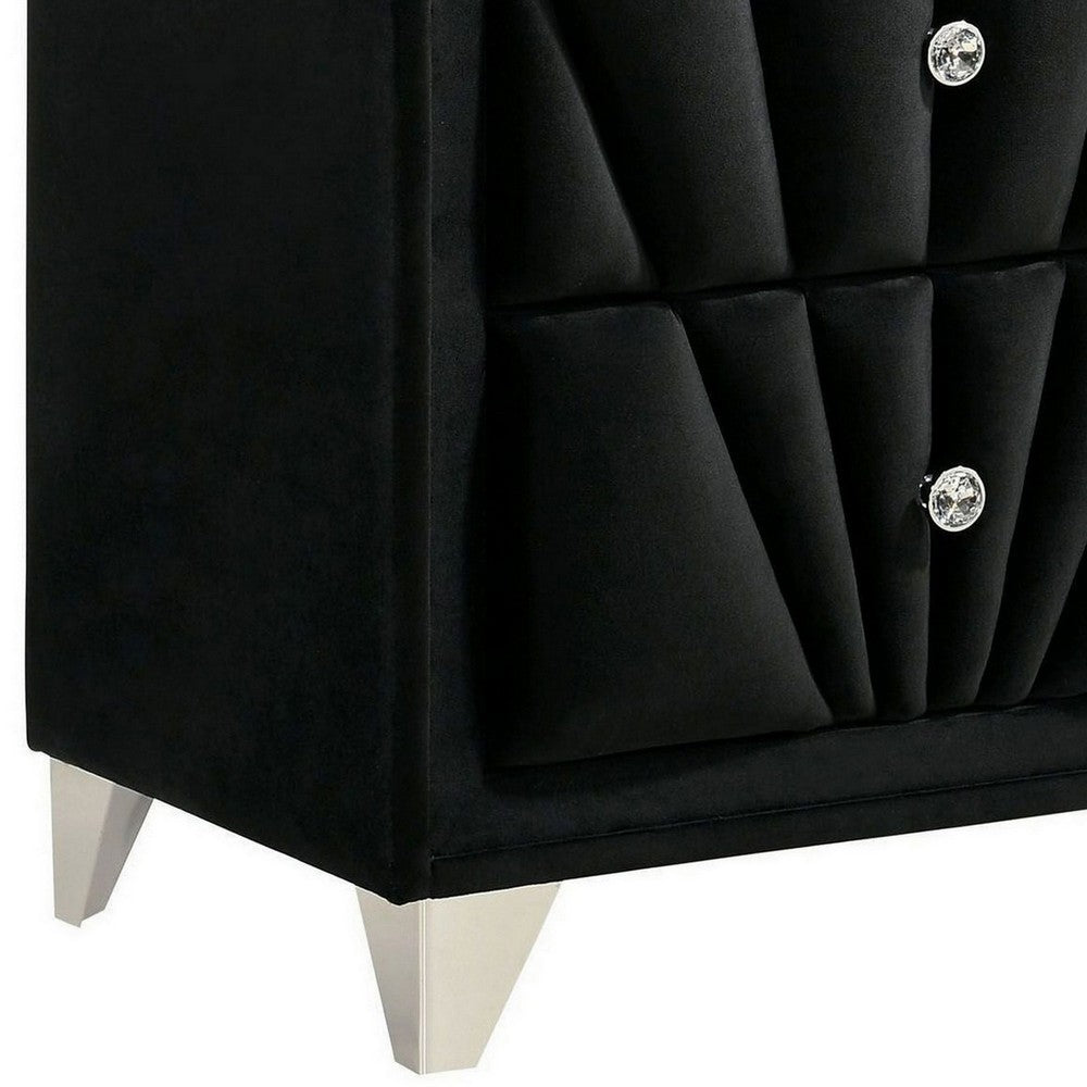 Ino 28 Inch Modern Nightstand, Velvet Upholstery, Art Deco Style, Black - BM300693