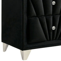 Ino 28 Inch Modern Nightstand, Velvet Upholstery, Art Deco Style, Black - BM300693