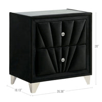 Ino 28 Inch Modern Nightstand, Velvet Upholstery, Art Deco Style, Black - BM300693