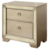 Leena 30 Inch Nightstand, Mirror Trim, 2 Gliding Drawers, Champagne Gold - BM300705