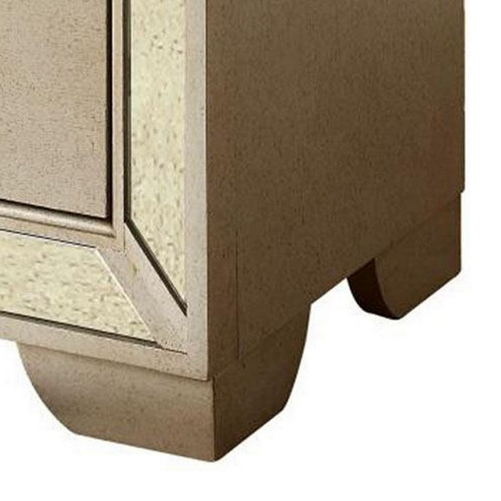 Leena 30 Inch Nightstand, Mirror Trim, 2 Gliding Drawers, Champagne Gold - BM300705