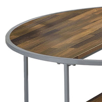 Lenn 35 Inch 3 Tier Round Brown Coffee Table, Half Shelf Design, Gray Frame - BM300710