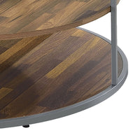 Lenn 35 Inch 3 Tier Round Brown Coffee Table, Half Shelf Design, Gray Frame - BM300710