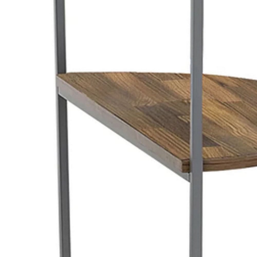 Lenn 24 Inch 3 Tier Round Brown Side End Table, Half Shelf, Gray Frame - BM300711