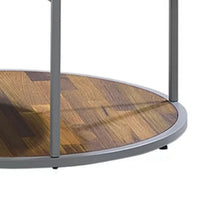 Lenn 24 Inch 3 Tier Round Brown Side End Table, Half Shelf, Gray Frame - BM300711