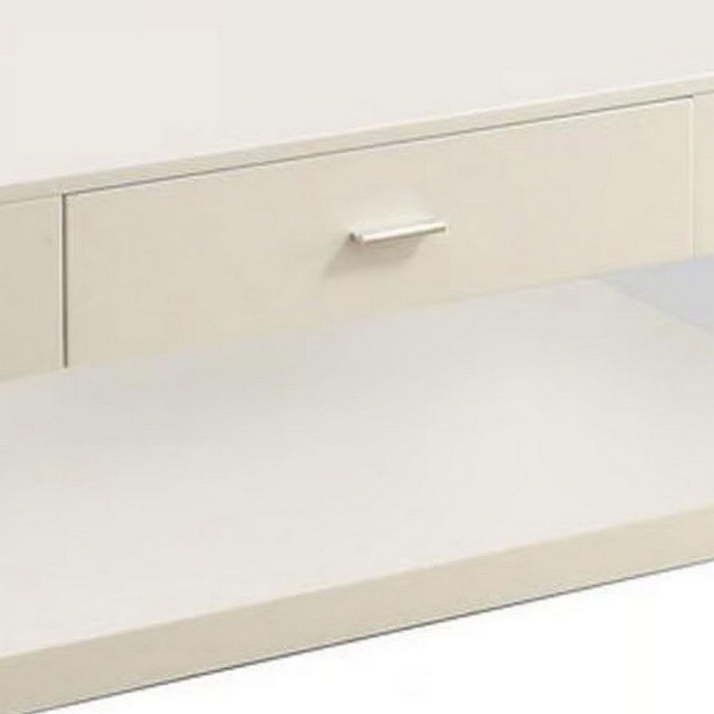 Stub 47 Inch Coffee Table, Glossy White Wood, Glass Side Panels, 1 Drawer - BM300718