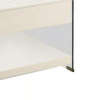 Stub 47 Inch Coffee Table, Glossy White Wood, Glass Side Panels, 1 Drawer - BM300718