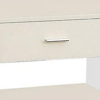 Stub 23 Inch Side End Table, Glossy White Wood, Glass Side Panels, 1 Drawer - BM300719