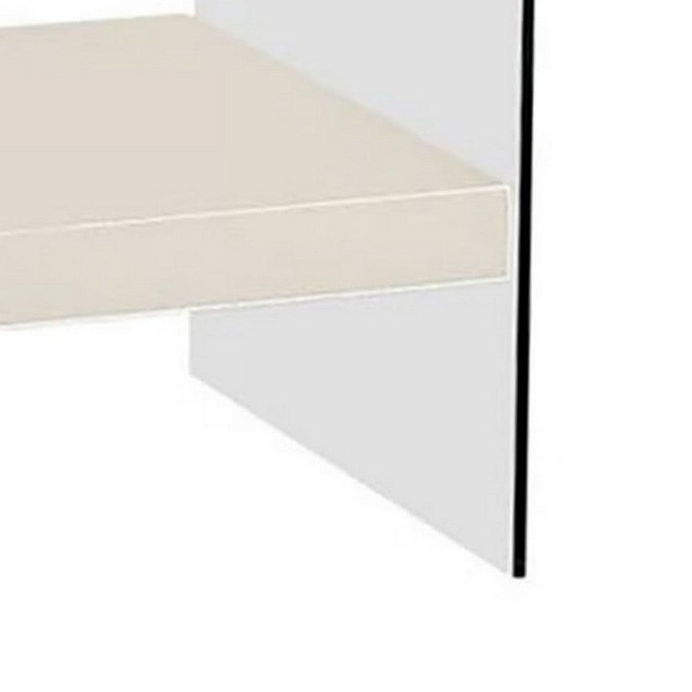 Stub 23 Inch Side End Table, Glossy White Wood, Glass Side Panels, 1 Drawer - BM300719
