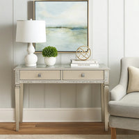 Trace 48 Inch Sofa Console Table, Glass Top, 2 Drawers, Mirror Inserts - BM300723