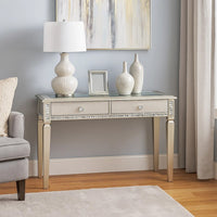 Trace 48 Inch Sofa Console Table, Glass Top, 2 Drawers, Mirror Inserts - BM300723